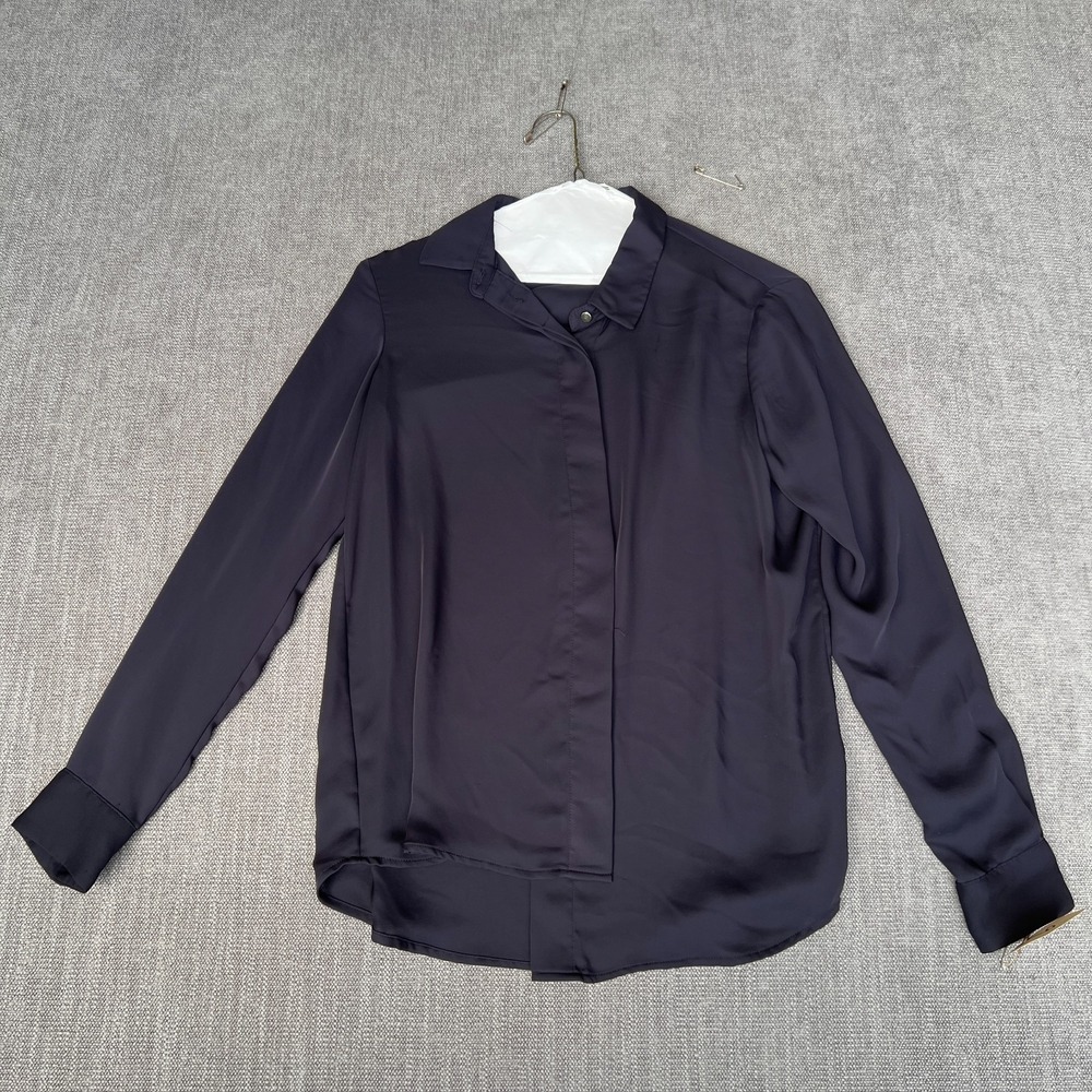 Womens Shirt Top 6 Black Satin Long Sleeve Professional Career Hidden Button